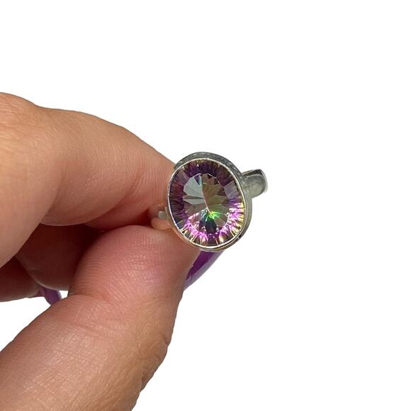 Mystic Topaz Ring Solid Sterling Silver 925 Purple Iridescent Size 5 Oval - Picture 3 of 5